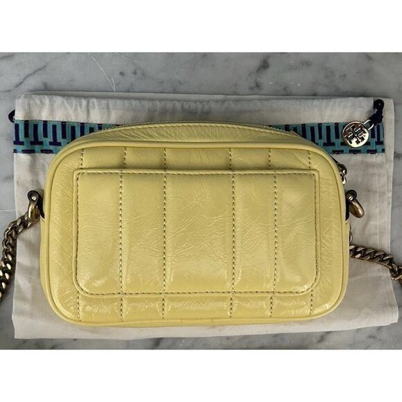 NWT Tory Burch Kira Patent Camera Bag Lemon Yellow 142808 Puffy Crossbody Mini - Picture 5 of 16
